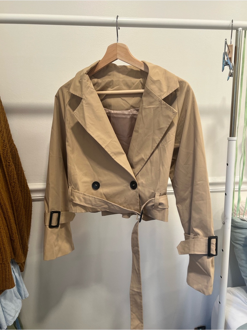 Cropped Beige Trench Jacket - Women